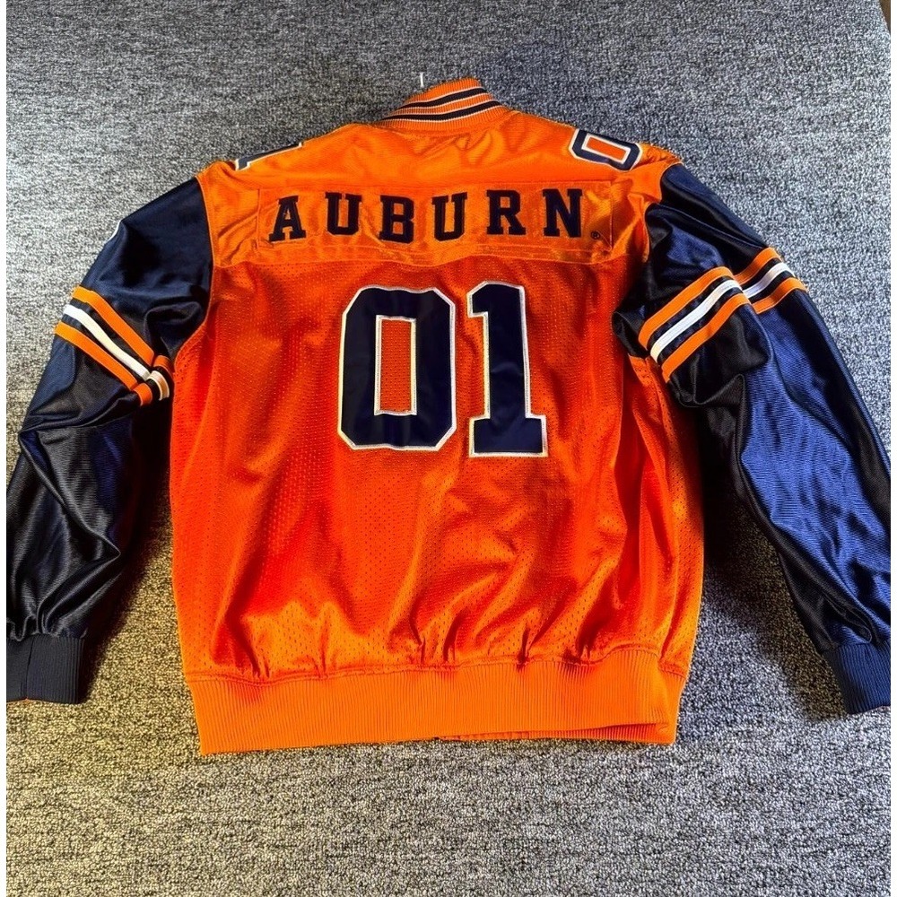 Vintage Auburn Tigers NCAA Football Jacket Mens Orange Navy Full Zip Winter #01 - Picture 7 of 15